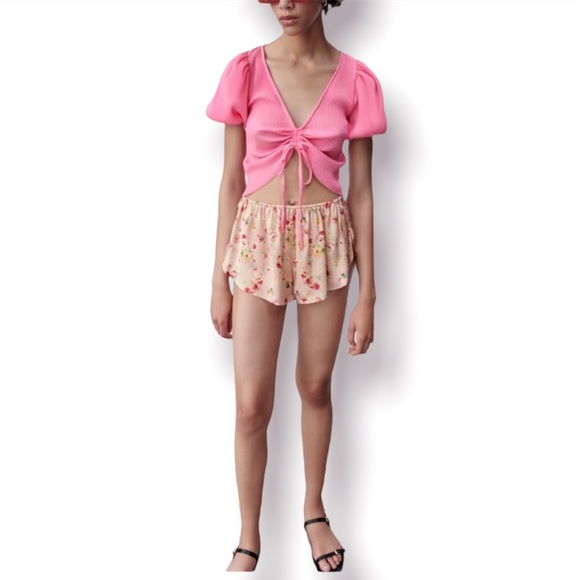 🌸New🌸 Zara Short Sleeve Crop Top Size Large & Medium Pink NWT - Picture 1 of 7